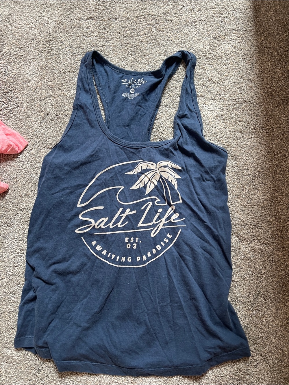 Salt Life Navy Tank with White Palm Graphic
